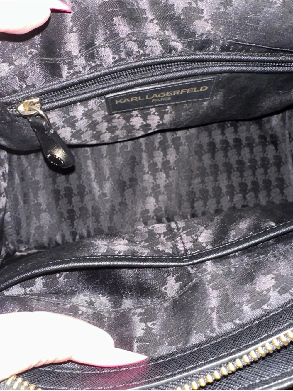 Karl Lagerfeld Black Top-Handle Satchel with Gold Hardware